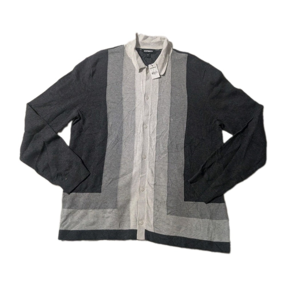 Express Mens Large Colorblock Cardigan Sweater  Button Front Cotton NWT Preppy